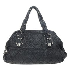 Chanel Schwarz Gesteppt Distressed Leder Lady Braid Bowler Tasche