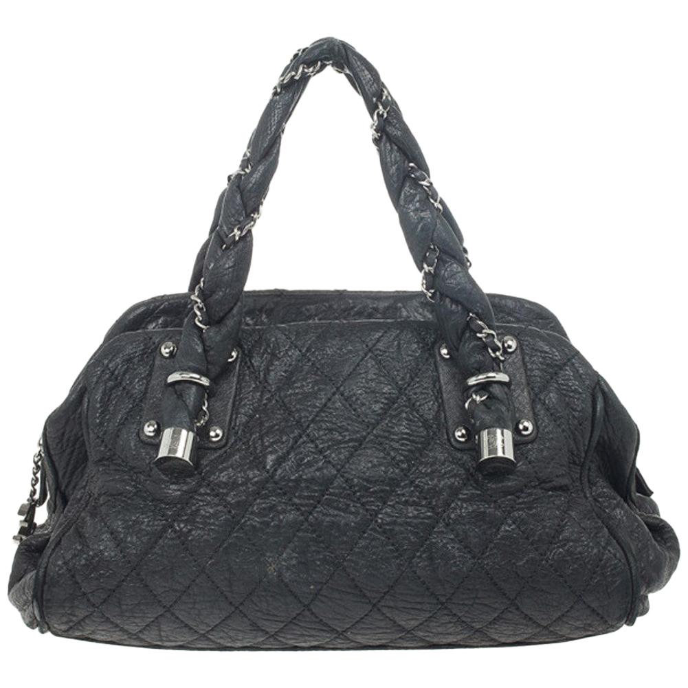 Chanel Black Quilted Distressed Leather Lady Braid Bowler Bag