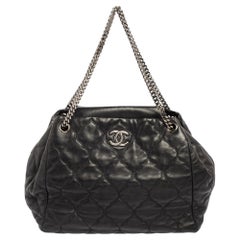 Chanel Black Quilted Embroidered Leather Accordion Shoulder Bag