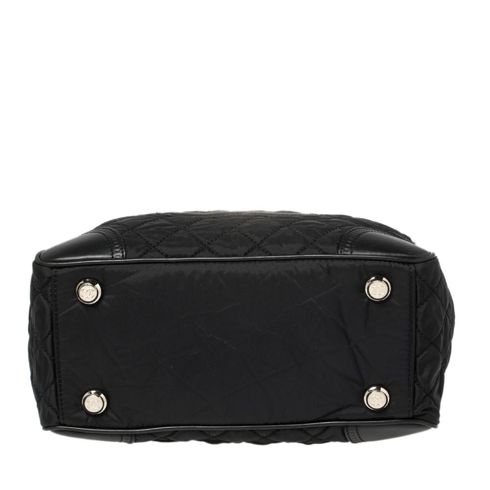 Chanel Black Quilted Fabric And Leather CC Tote 1