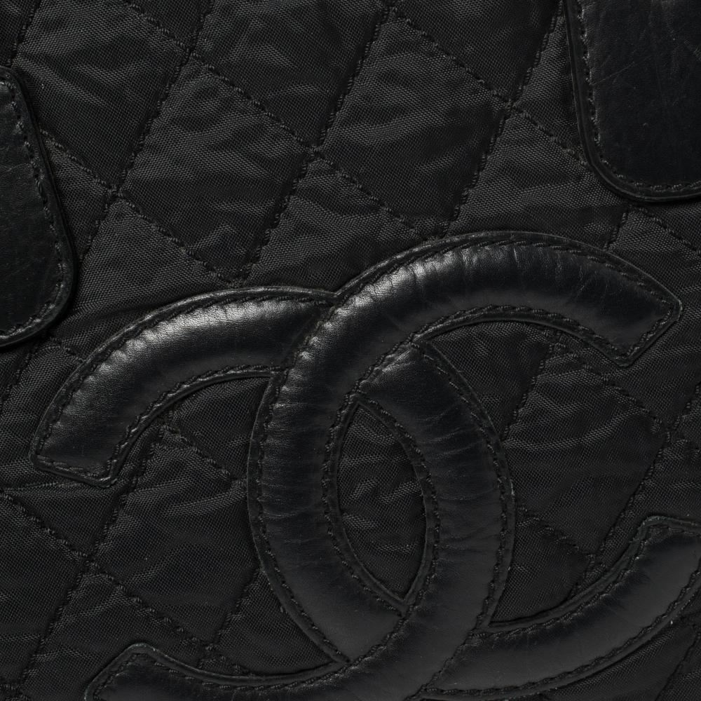 Chanel Black Quilted Fabric And Leather CC Tote 2