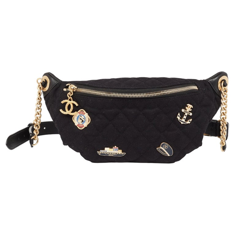 Chanel Black Quilted Fabric and Leather Paris Hamburg Charm Belt Bag at  1stDibs