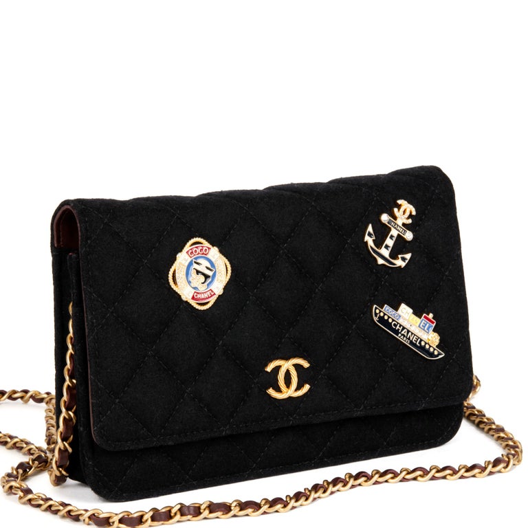 CHANEL Black Quilted Felt Cruise Charms Wallet-on-Chain WOC at 1stDibs | woc charms, chanel woc dust bag, charms wallet