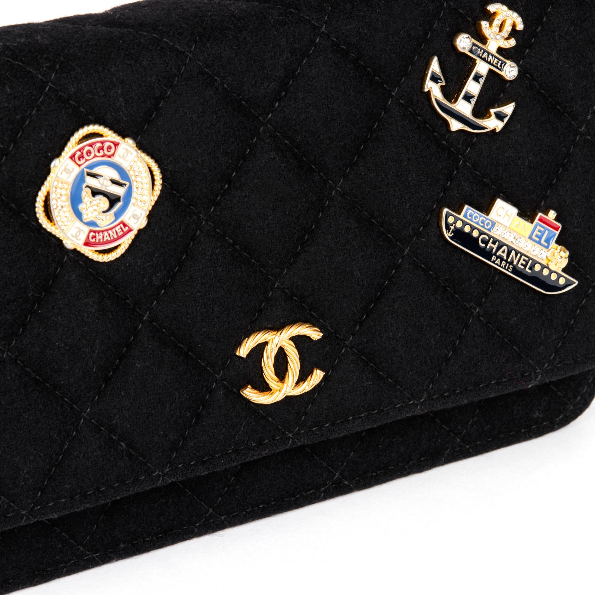 CHANEL Black Quilted Felt Cruise Charms Wallet-on-Chain WOC In Excellent Condition In Bishop's Stortford, Hertfordshire