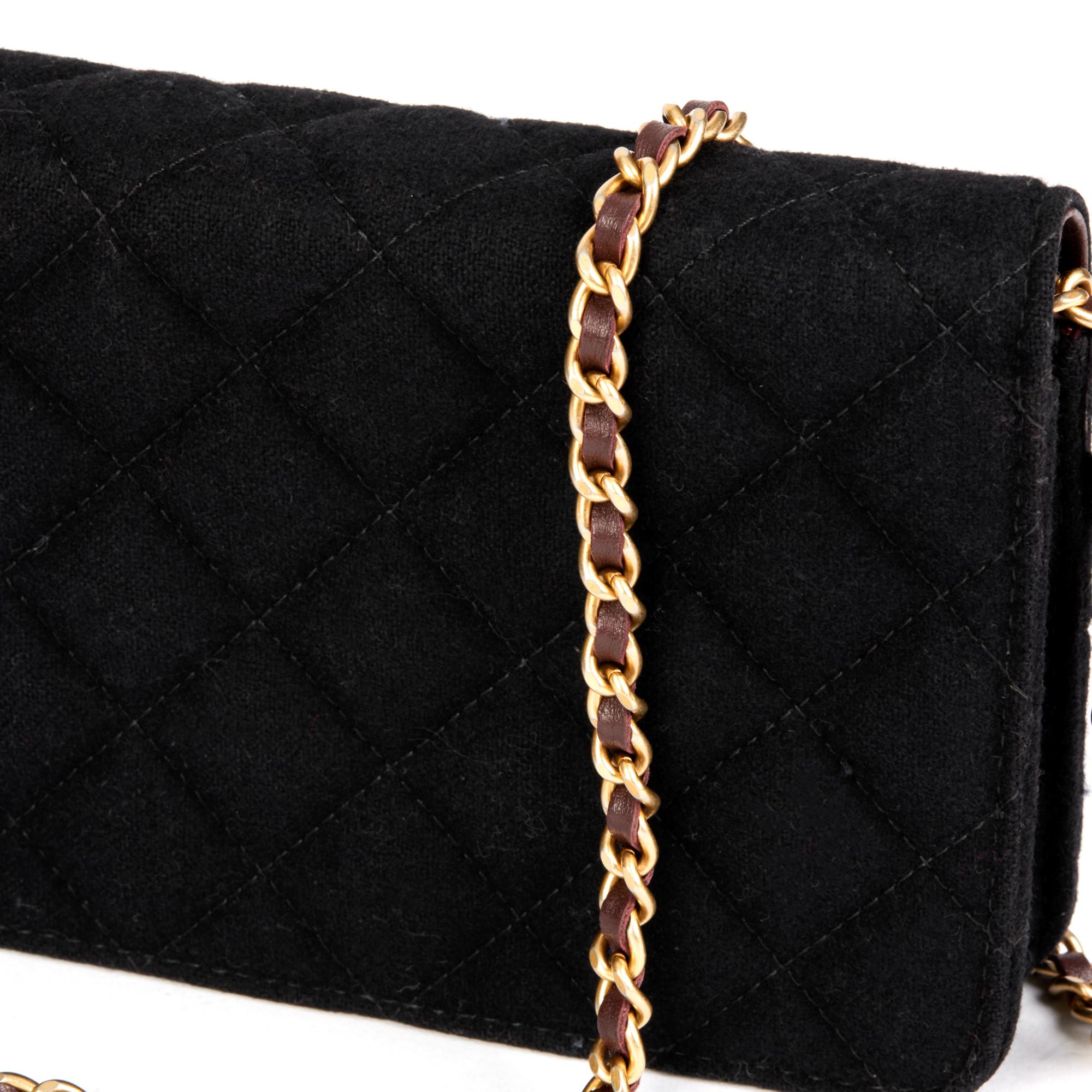 Women's CHANEL Black Quilted Felt Cruise Charms Wallet-on-Chain WOC