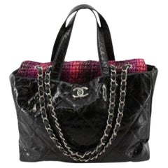 Chanel Black Quilted Glazed Calfskin and Tweed Portobello Shopping Tote Bag
