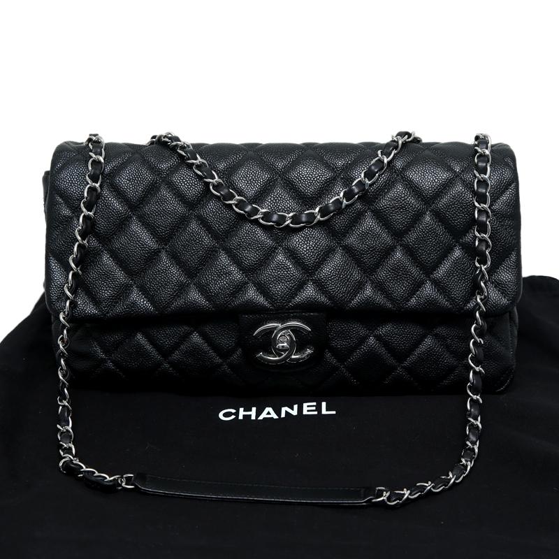 Chanel Black Quilted Glazed Caviar Medium Classic Flap Bag 5