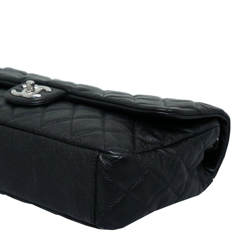 Women's Chanel Black Quilted Glazed Caviar Medium Classic Flap Bag