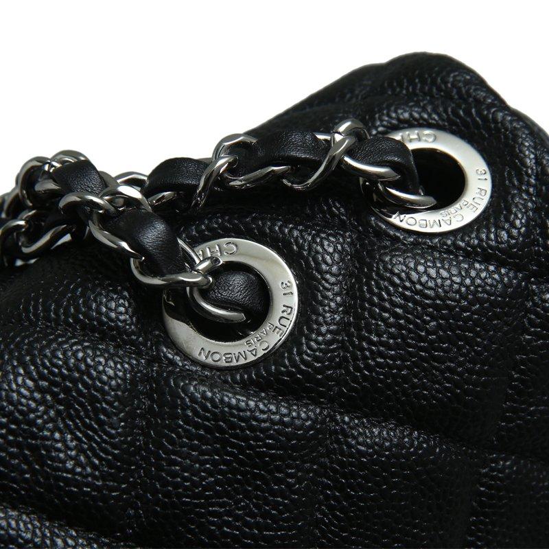 Chanel Black Quilted Glazed Caviar Medium Classic Flap Bag 2