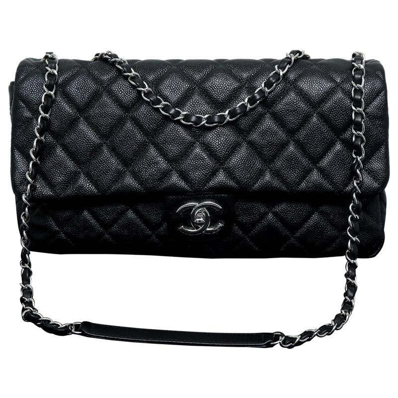 Chanel Black Quilted Glazed Caviar Medium Classic Flap Bag