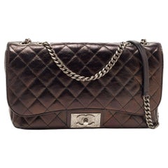 Chanel Black Quilted Glazed Leather CC Metal Plate Flap Bag