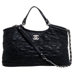 Chanel Black Quilted Glazed Leather Chain Tote
