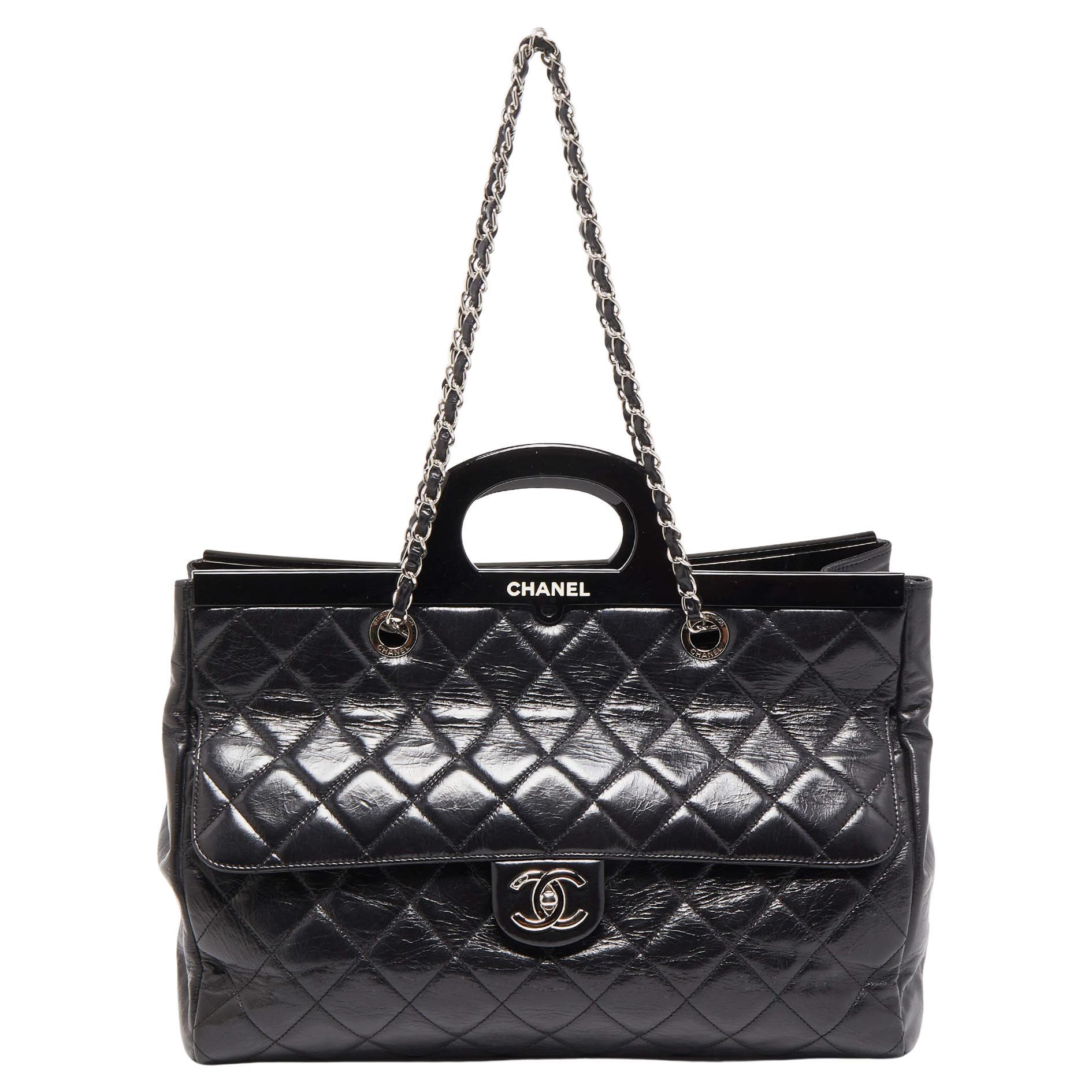 Chanel Black Quilted Glazed Leather Large CC Delivery Tote