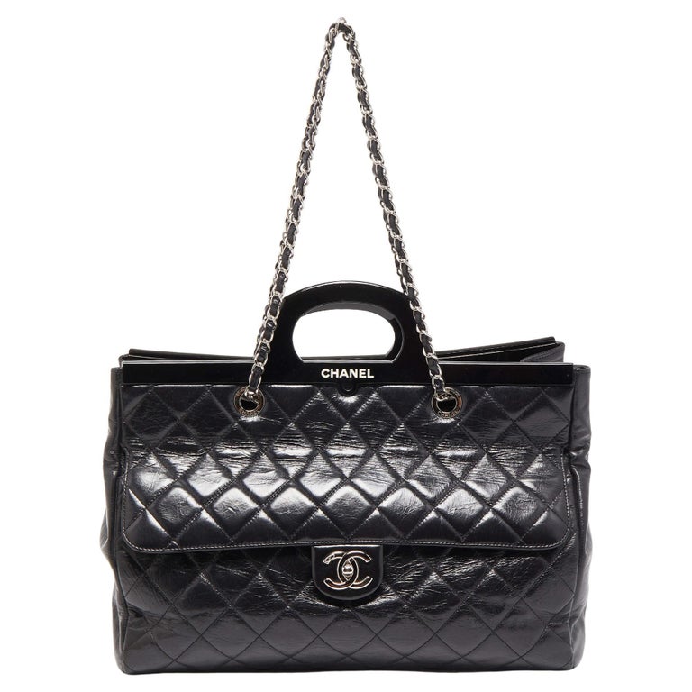 Chanel Black Leather Quilted Tote - 115 For Sale on 1stDibs
