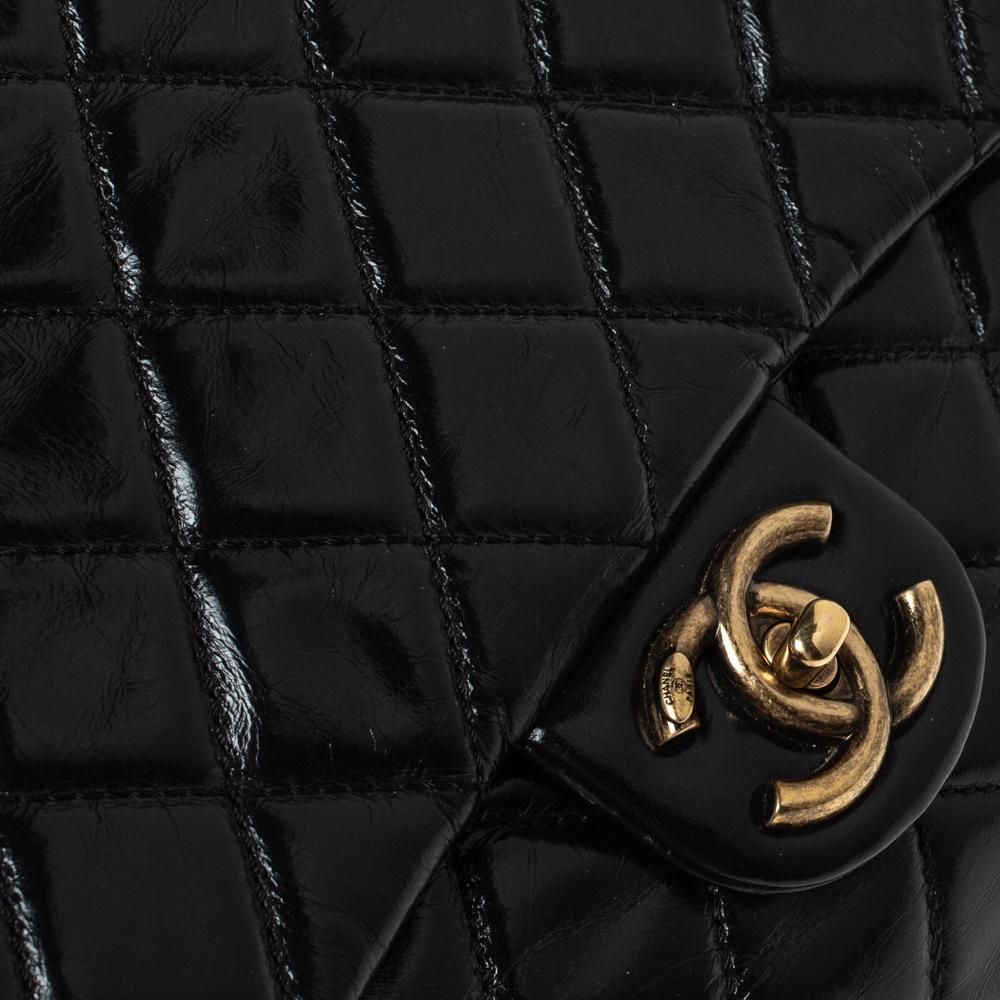 Chanel Black Quilted Glazed Leather Medium Castle Rock Top Handle Bag 3