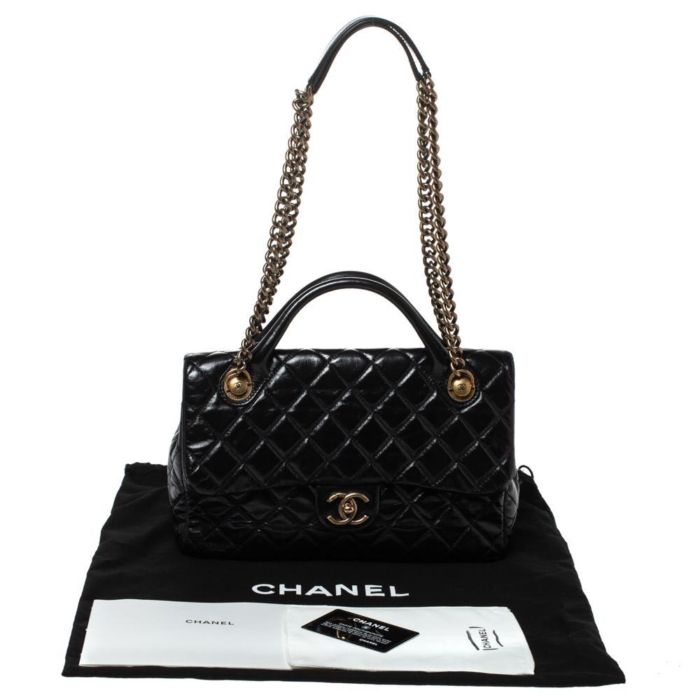 Chanel Black Quilted Glazed Leather Medium Castle Rock Top Handle Bag 5