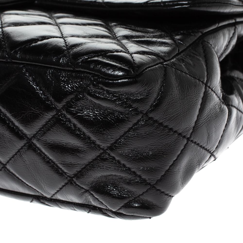 Women's Chanel Black Quilted Glazed Leather Medium Castle Rock Top Handle Bag