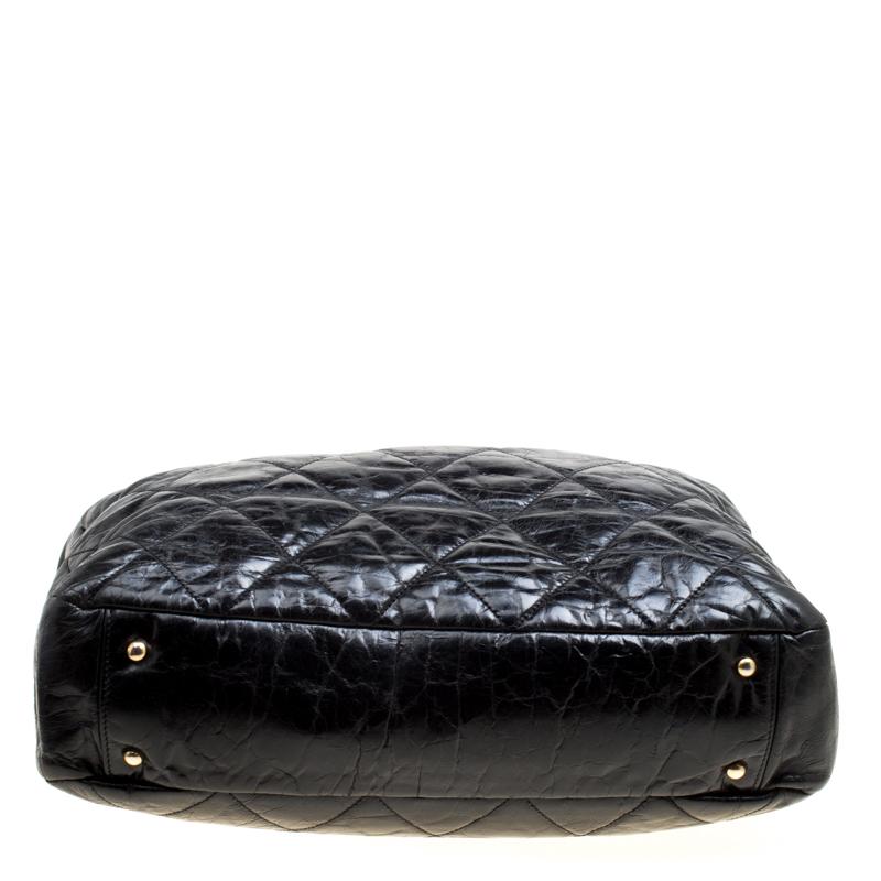 Chanel Black Quilted Glazed Leather Portobello Tote In Fair Condition In Dubai, Al Qouz 2