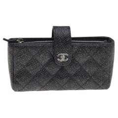 Chanel Black Quilted Glitter Leather iPhone Pouch