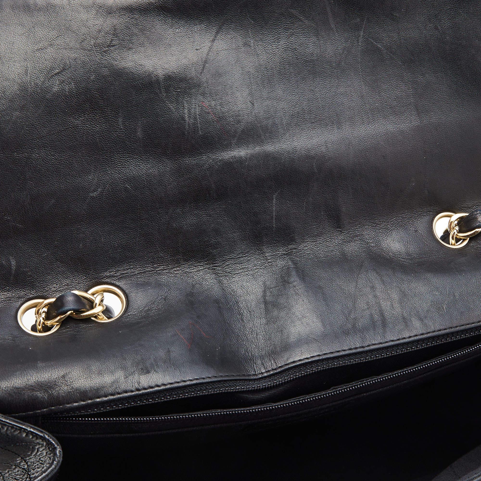 Chanel Negro Acolchado Purpurina Charol Jumbo Classic Single Flap Bag en venta 8