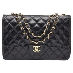 Chanel Negro Acolchado Purpurina Charol Jumbo Classic Single Flap Bag
