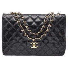 Chanel Black Quilted Glitter Patent Leather Jumbo Classic Single Flap Bag