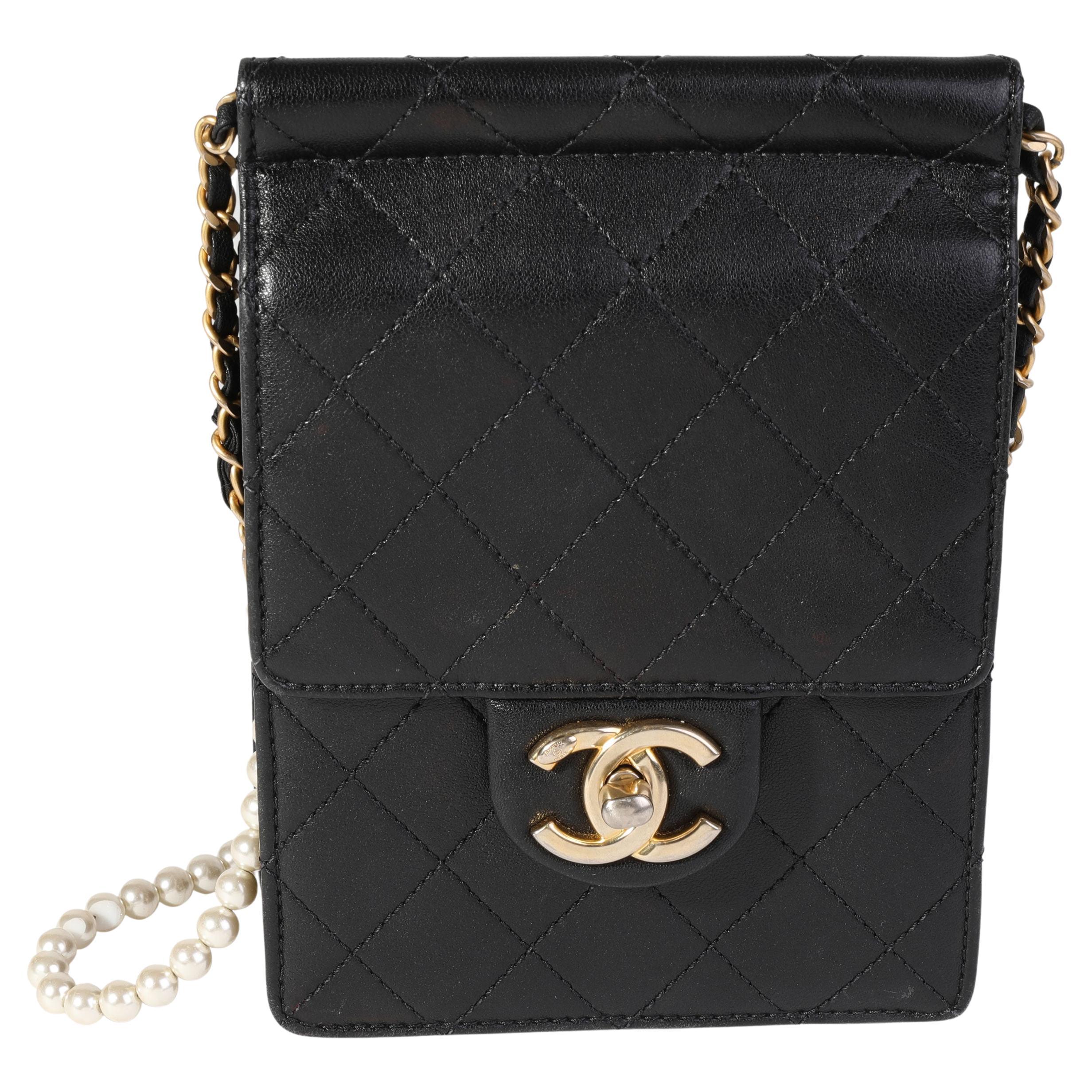 Chanel Black Quilted Goatskin Chic Pearls Crossbody