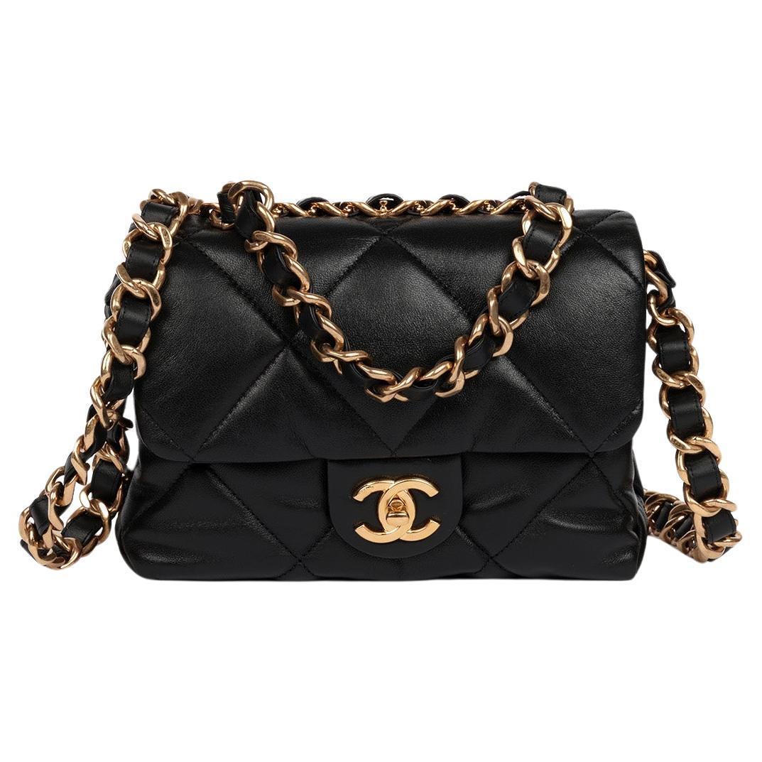 Chanel Black Quilted Goatskin Small Top Handle Classic Single Flap Bag