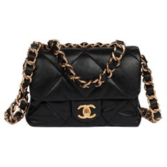 Chanel Black Quilted Goatkin Small Top Handle Classic Single Flap Bag