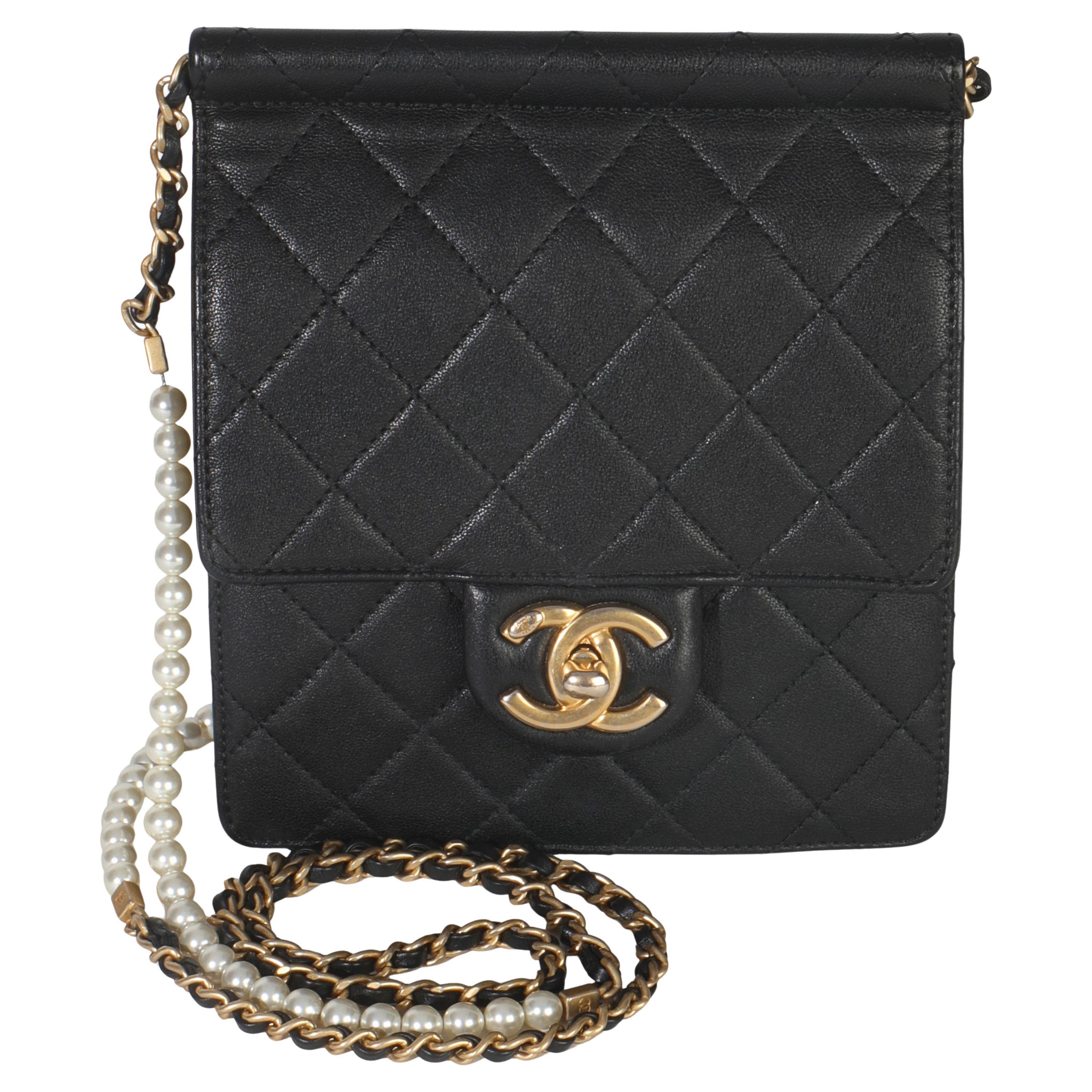 Chanel Black Quilted Goatskin Vertical Chic Pearls Flap Bag