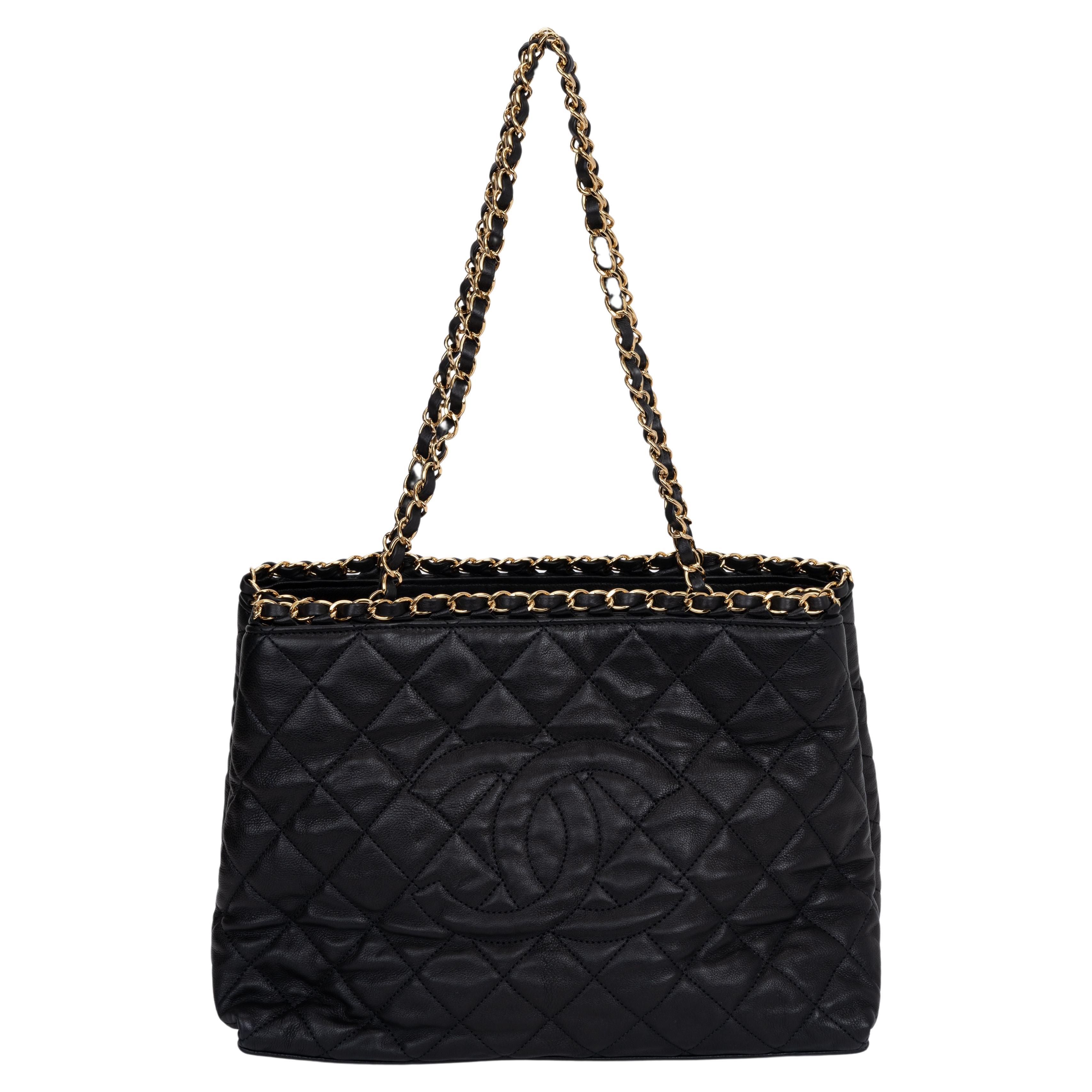 Chanel Black Quilted Gold Chain Me Tote For Sale