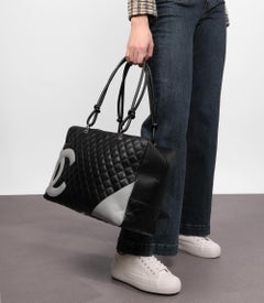 Chanel Black Quilted & Grey Smooth Calfskin Leather Vintage Cambon Shoulder Tote