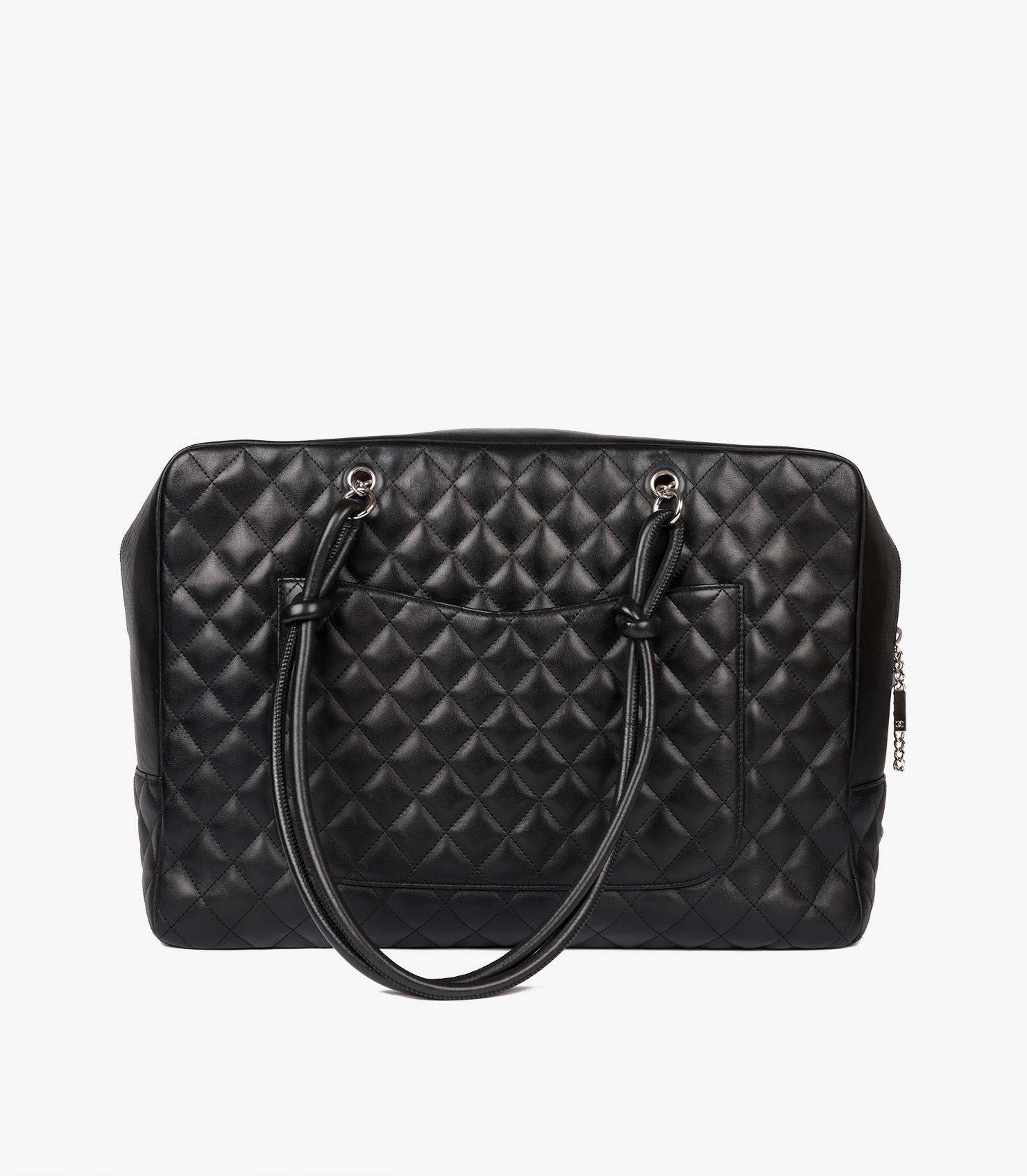 Chanel Black Quilted & Grey Smooth Calfskin Leather Vintage Cambon Shoulder Tote For Sale 2