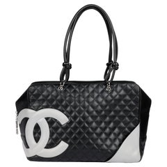 Chanel Black Quilted & Grey Smooth Calfskin Leather Vintage Cambon Shoulder Tote