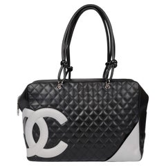 Chanel Black Quilted & Grey Smooth Calfskin Leather Vintage Cambon Shoulder Tote