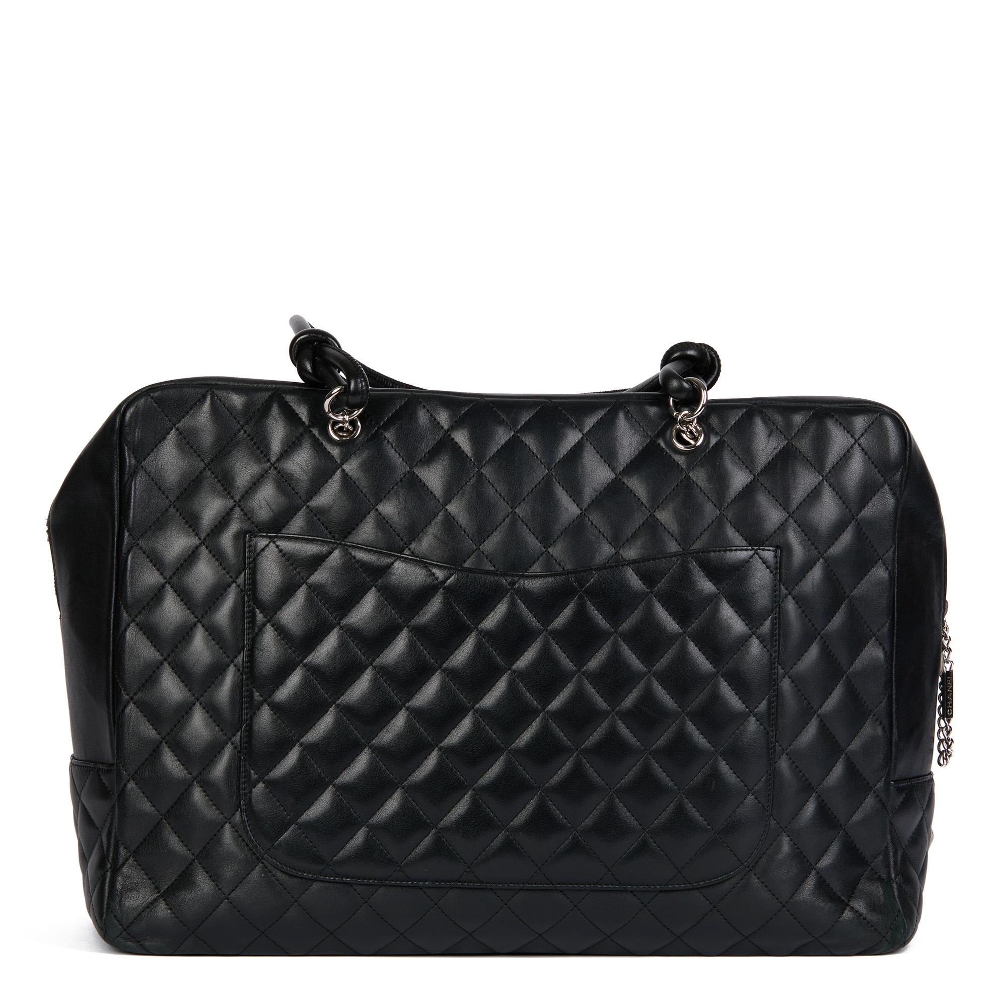 CHANEL Black Quilted & Grey Smooth Calfskin Leather Vintage Large Cambon 1