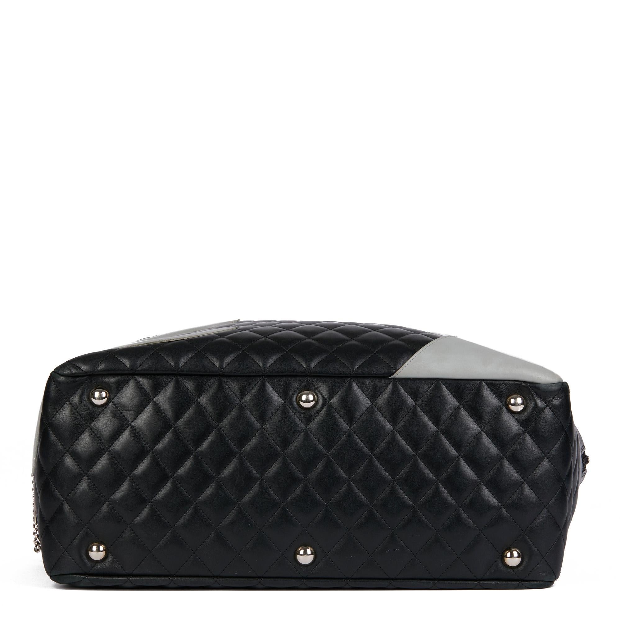 CHANEL Black Quilted & Grey Smooth Calfskin Leather Vintage Large Cambon 2
