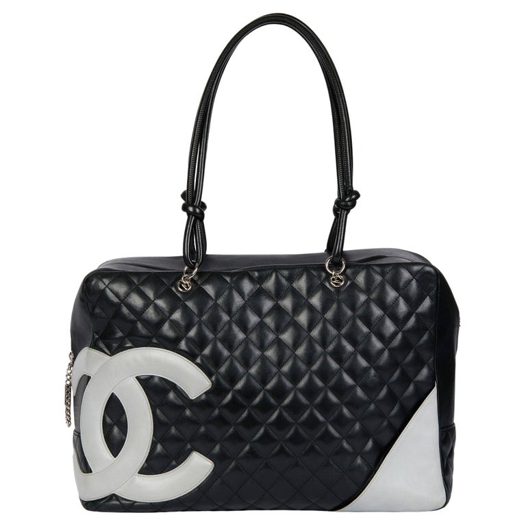 CHANEL Black Quilted and Grey Smooth Calfskin Leather Vintage Large ...