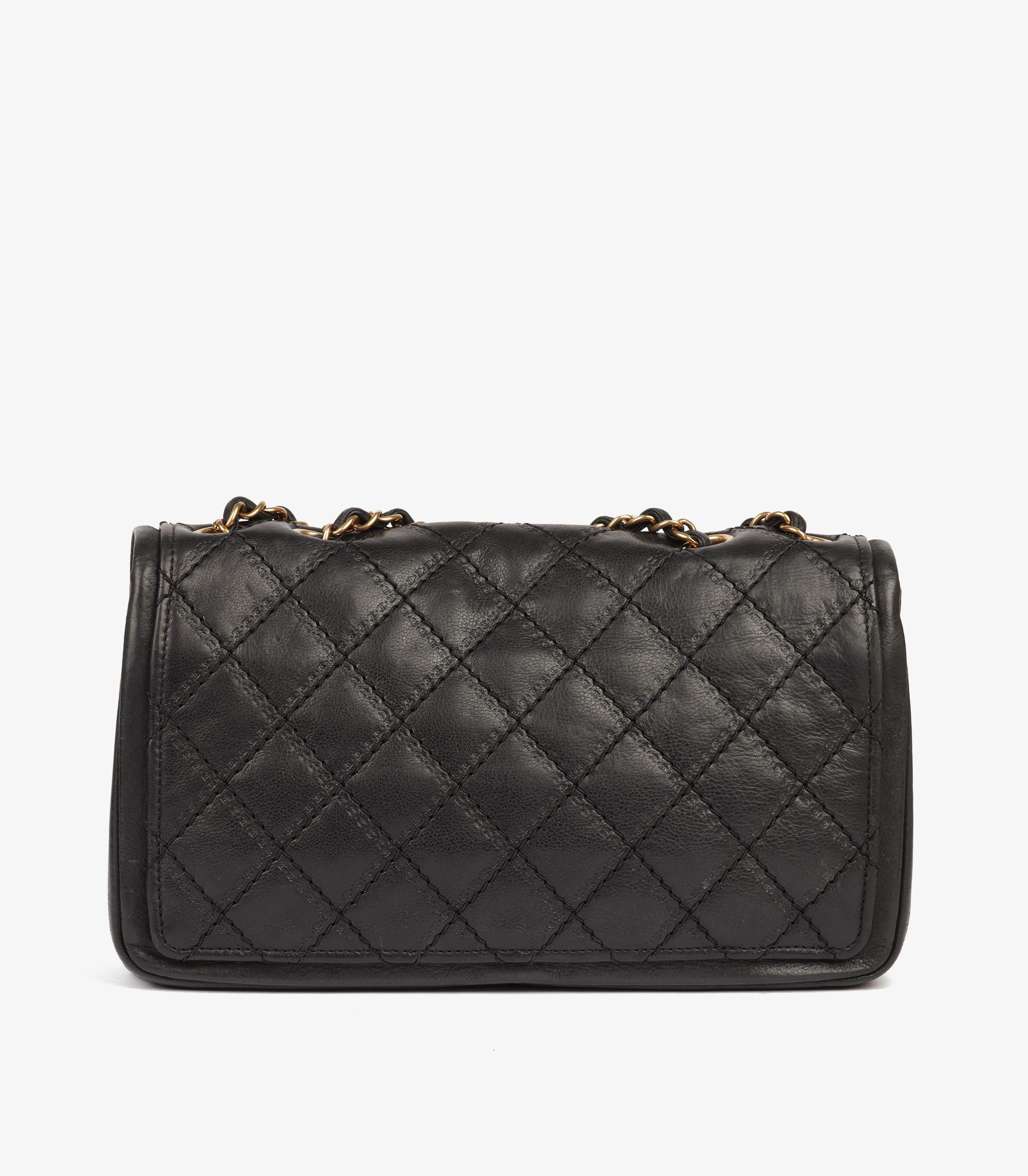 Chanel Black Quilted Iridescent Calfskin Leather Sheriff Star Single Flag Bag For Sale 3