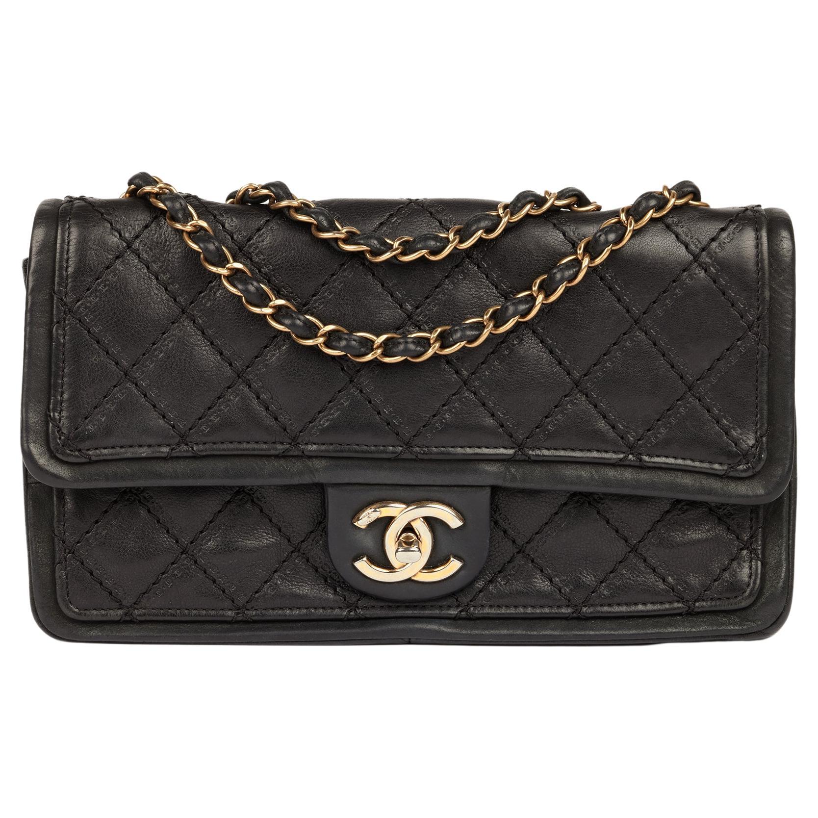Chanel Black Quilted Iridescent Calfskin Leather Sheriff Star Single Flag Bag For Sale