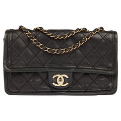 Chanel Schwarze gesteppte schillernde Sheriff Star Single Flag Tasche aus Kalbsleder