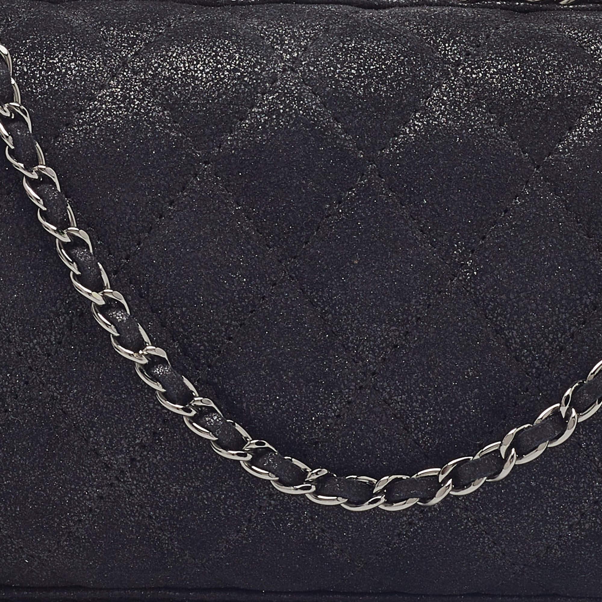 Chanel Black Quilted Iridescent Suede Chain Around Clutch 5