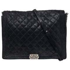 Chanel Black Quilted Iridescent Suede XL Gentle Boy Flap Bag Chanel Black Quilted Iridescent Suede XL Gentle Boy Flap Bag