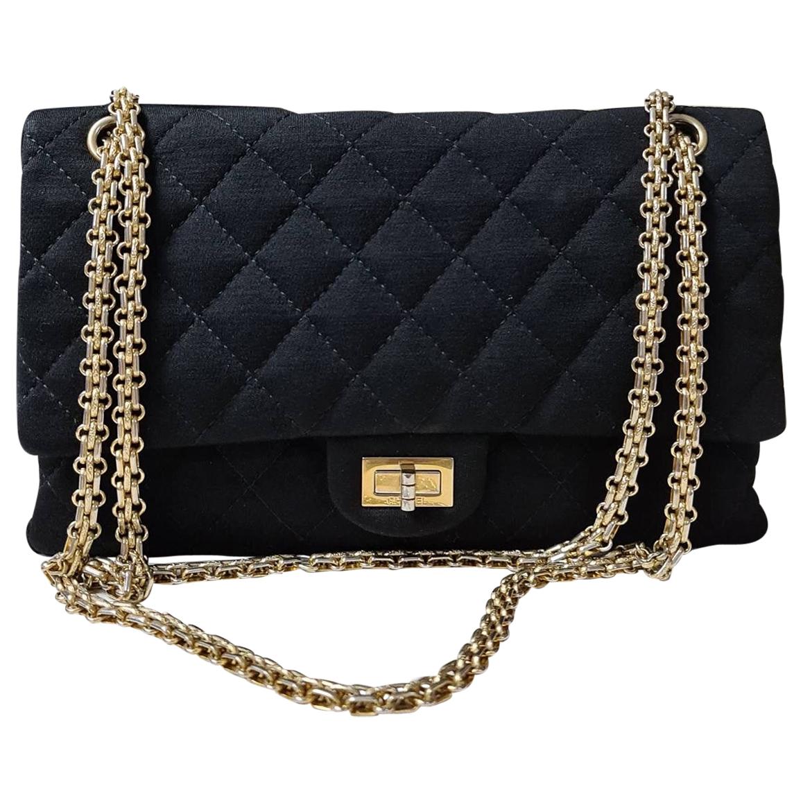 Chanel Black Quilted Jersey Fabric 2.55 Reissue  Double Flap Bag