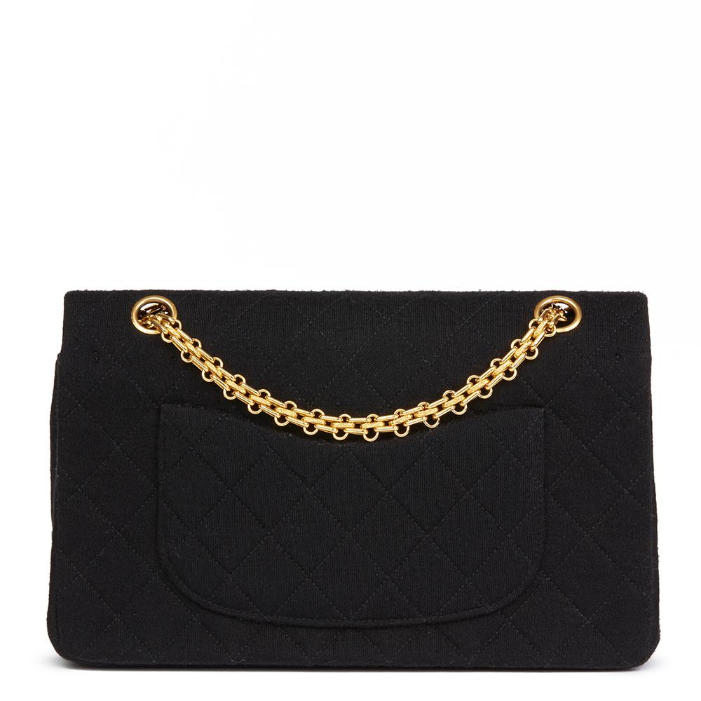 Chanel Black Quilted Jersey Fabric Vintage Medium Classic Double Flap Bag at 1stDibs chanel
