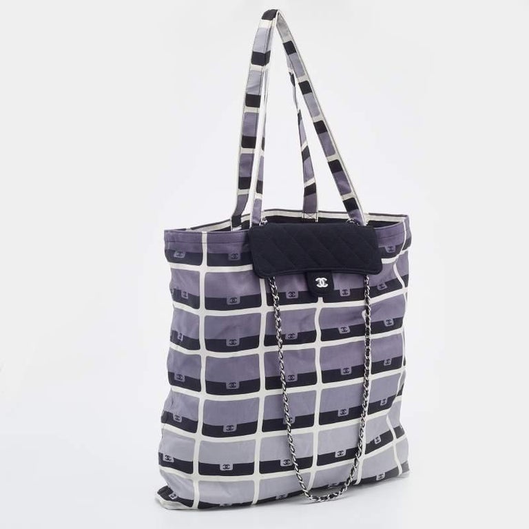 Chanel Black Quilted Jersey Foldable Tote With Chain Bag For Sale at