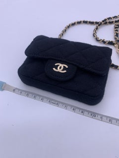 Chanel Black Quilted Jersey Mini Classic Flap Chain Belt Bag Gold Hardware