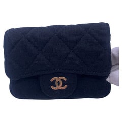 Chanel Black Quilted Jersey Mini Classic Flap Chain Belt Bag Gold Hardware