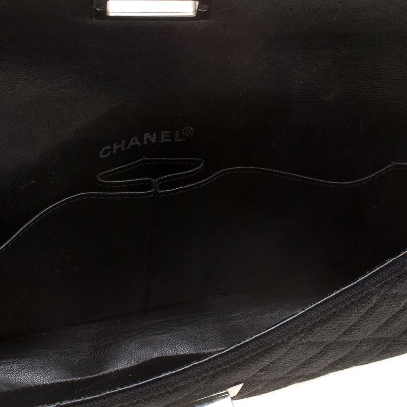 Chanel Black Quilted Jersey Patent Leather 2.55  East West Classic Flap Bag 3