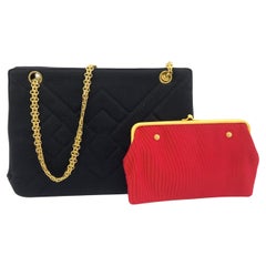 Chanel Borsa Reissue in Jersey trapuntato nero con cornice in cotone con tracolla a catena rossa Kisslock Po